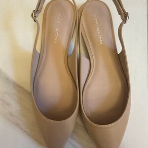Stuart Weitzman Mara Ginger Leather Nude Pointed Slingback Flats Size 9.5